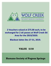 2 Vouchers for Wolf Creek Ski Passes 202//261